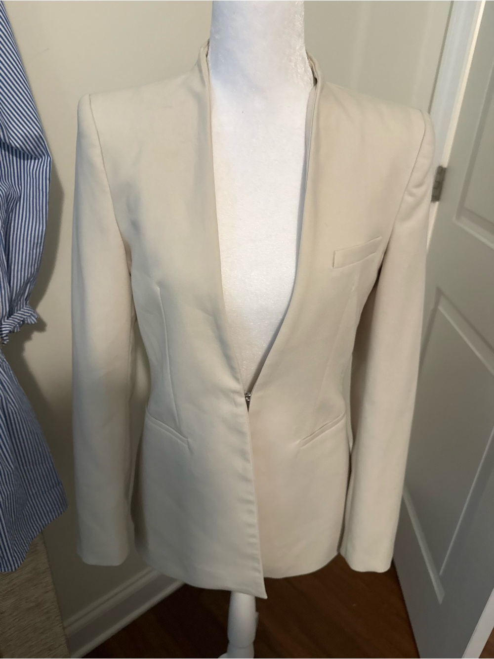 Zara Cream Open-Front Tailored Blazer